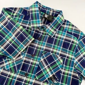 Rusty "Bugle Boy" Men's Medium Green Plaid SS Button Down Shirt Surf J11104701